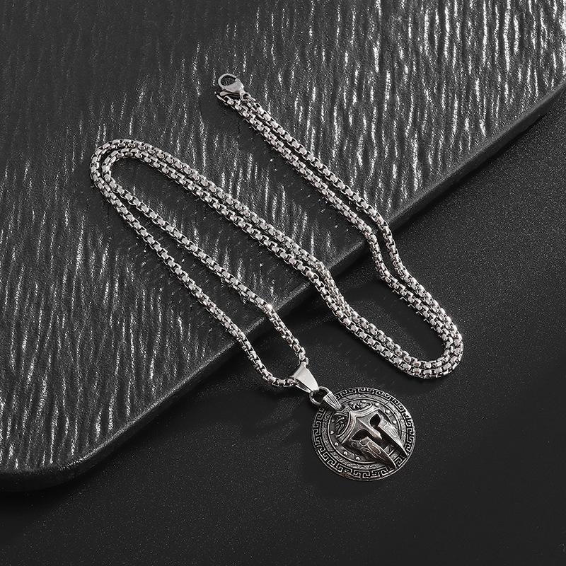 Vintage Spartan Shield Pendant Necklace 316L Stainless Steel Men Punk Amulet Jewelry Gift Ancient Greek Warrior