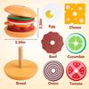 Montessori Educational Wooden Hamburger Sandwich Stacking Toy - Preschool Toddler Toy for Fine Motor Skills & Kitchen Pretend Fo