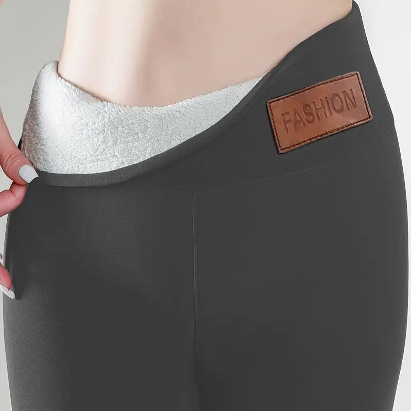 Thickened Fleece-lined Solid Color Lamb Wool Leggings for Women, High Waist, Tight-fitting, Warm Pants, Yoga Pants for Autumn and Winter.