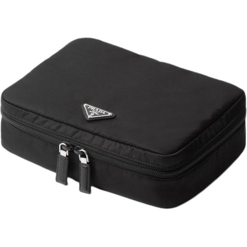 Prada Re-Nylon Enamel Triangular Metal Logo Zipper Closure Regenerated Nylon Storage Bag Medium Unisex Couple Style Black