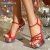 Rhinestone Ankle Strap Fashion Stilettos Women's Open Toe High Heel Platform Sandals Ladies Party Nightclub Dress Shoes Sexy