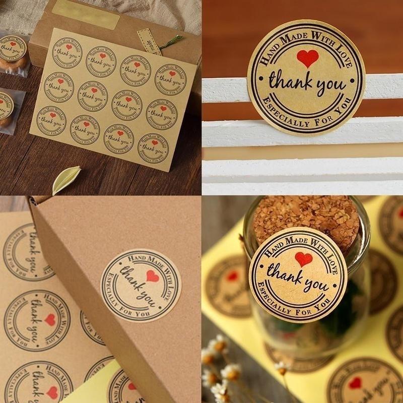 10 Stück Kraftpapier Liebe Dankeschön Backverschluss Paste Verpackungsetiketten Dekorative Aufkleber