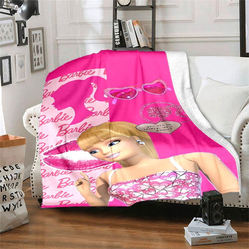 1pc Barbie Heart Print Dress Cartoon Blanket,Portable Throw for Travel & Camping, All Season Cozy Blanket,Ideal Gift