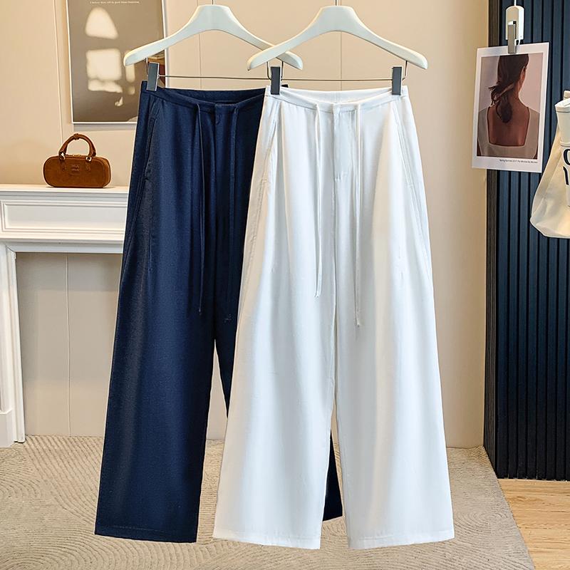 DIMANAF 2026 Summer New Plus Size Women Long Pants Thin Loose Casual Elastic Waist Fashion Lady Bottoms Clothing Cotton Linen