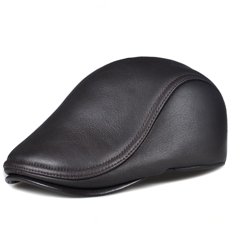 Men's Winter Leather Fur-lined Beret with Ear Protection and Duckbill Style