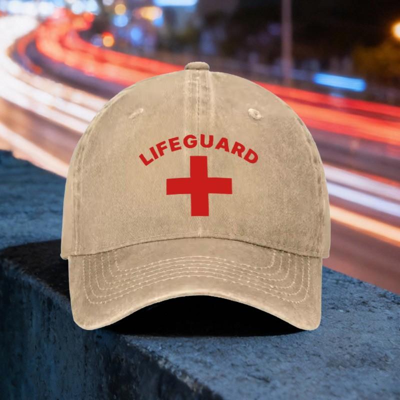 Lifeguard Cross Washed Baseball Cap Adjustable Cotton Outdoor Beach Travel Hat