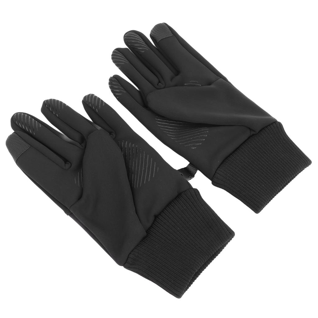 1 Pair Black Unisex Cycling Gloves Waterproof Skiing Non Slip Wind Proof Fleece Lined Gloves for