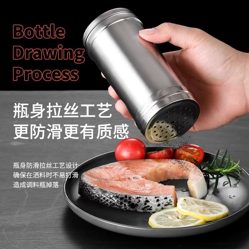 Stainless Steel Barbecue Seasoning Jar Sprinkling Bottle Kitchen Household Pepper Seasoning Box Jar Bottle Jar Commercial Salt Shaker