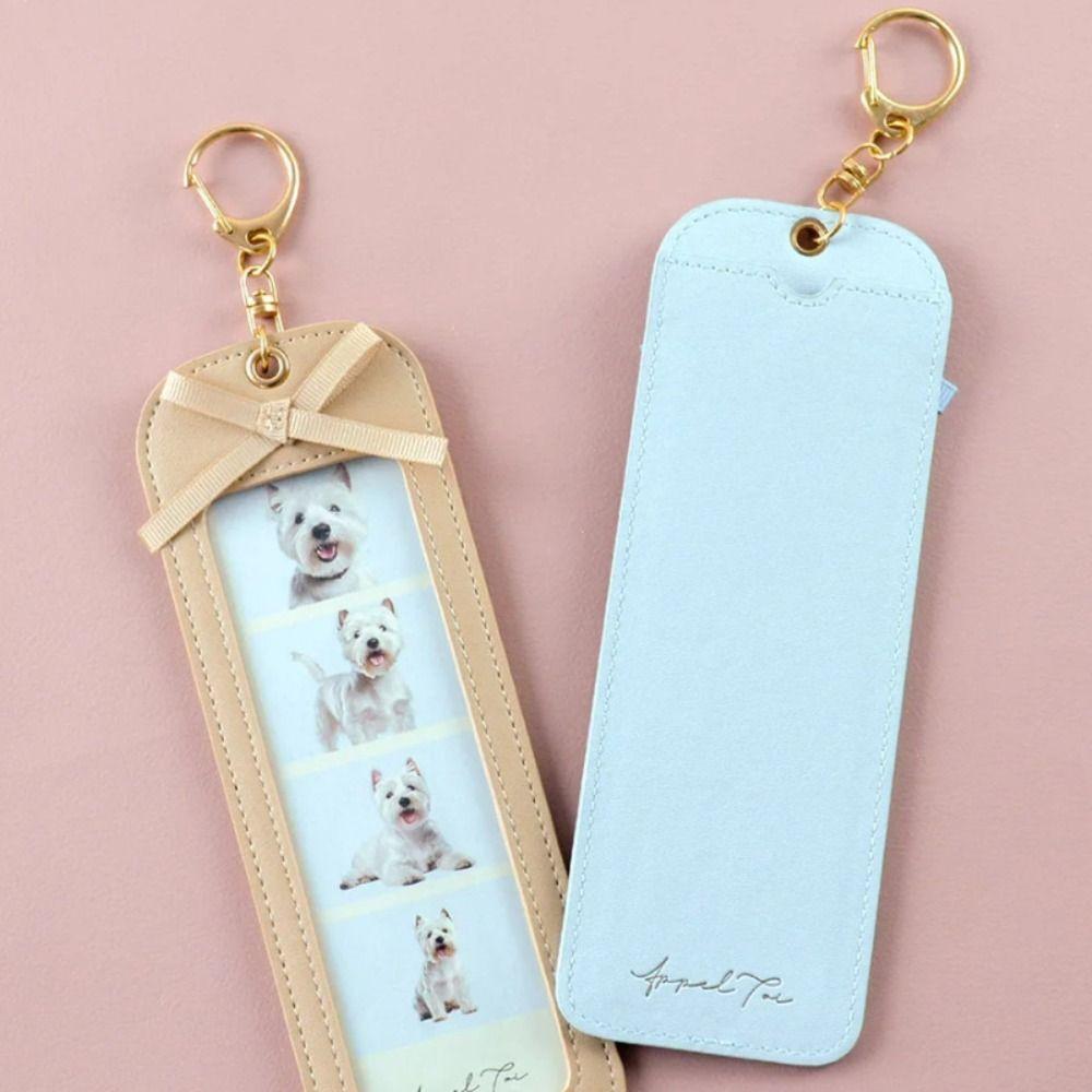 PU Leather Pet Photo Keychain Long Four Grid DIY Photo Clip Fashion PU Leather Keychain  DIY Craft