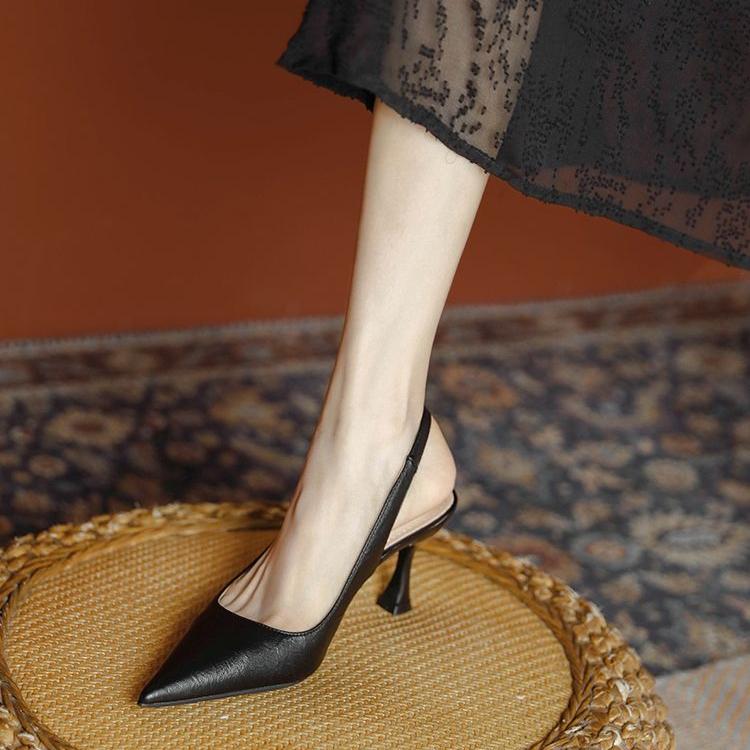 Špičaté lodičky s dutým podpatkem a vysokým podpatkem pro ženy jaro a léto korejské se sandály s rovným páskem