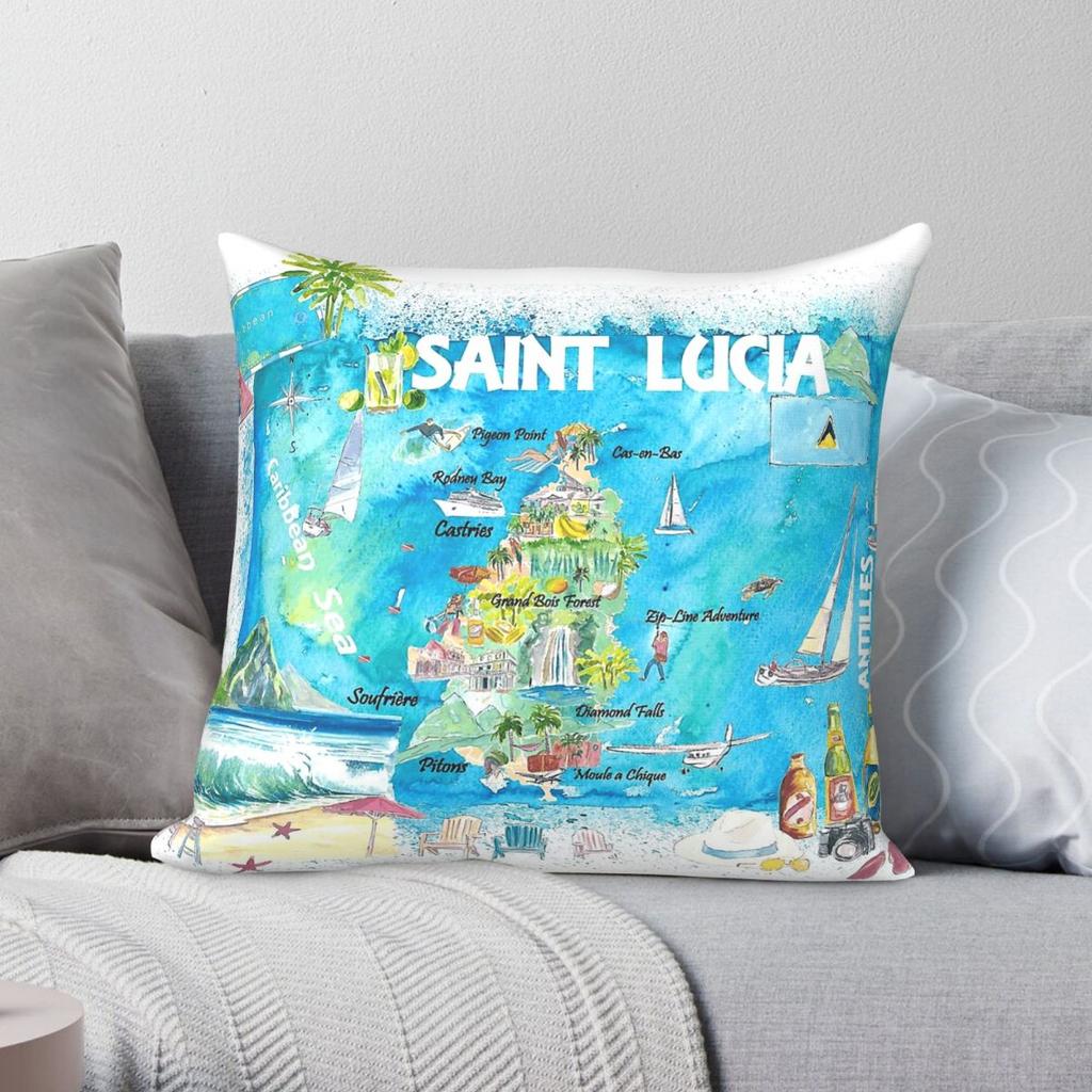 Saint Lucia With Antilles Tourist Square Pillowcase Polyester Linen Velvet Pattern Zip Decorative Throw Pillow Case Home Cover