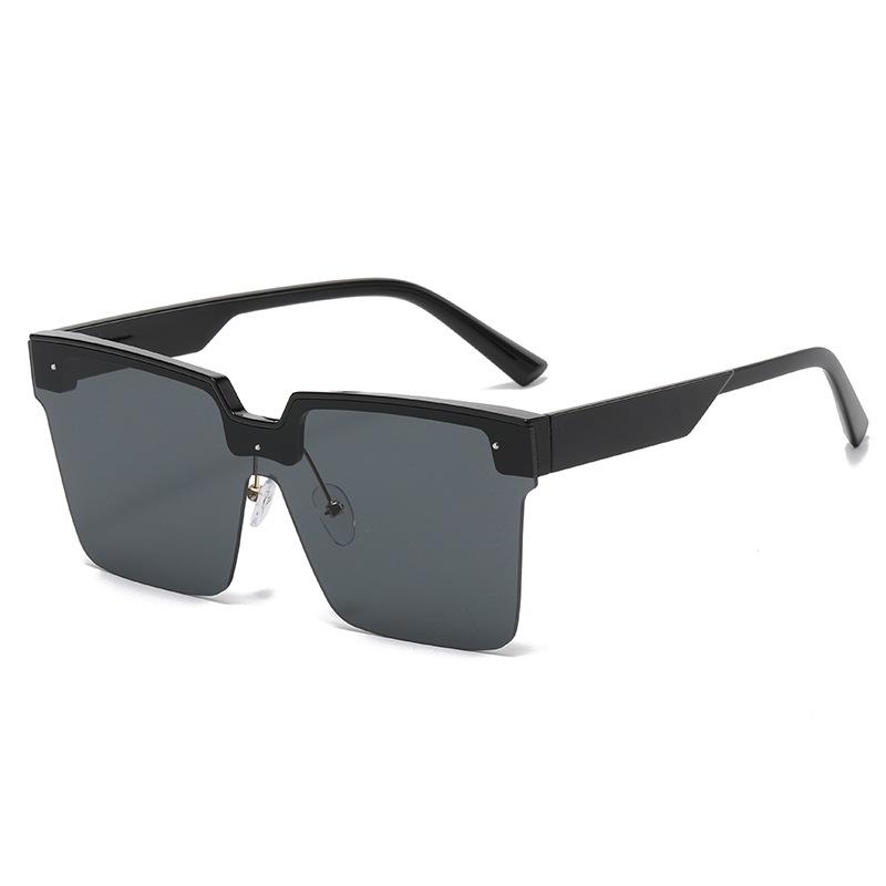 Black Large-Frame Polarized Sunglasses, Women S Trendy High-End Half-Frame Street Sunscreen Sunglasses Regular