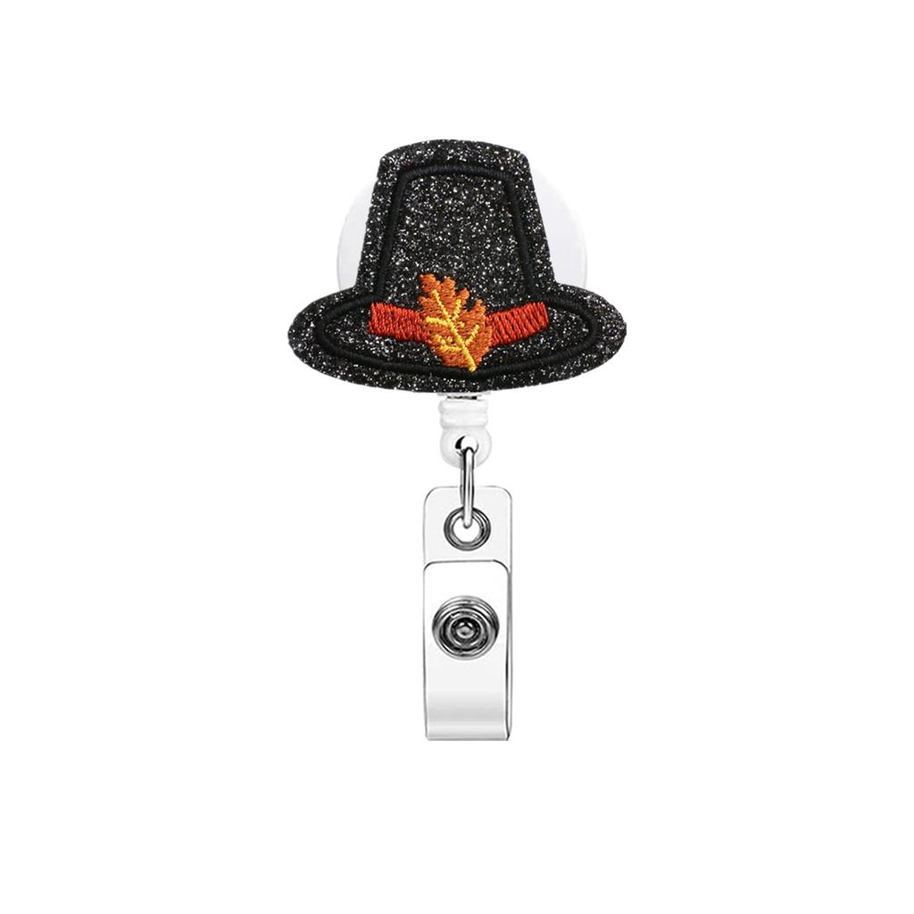 Thanksgiving Badge Holder Sturdy Retractable Id Badge Holder Cute Embroidered Badge Reel Cute For School Doctor Essential Worker