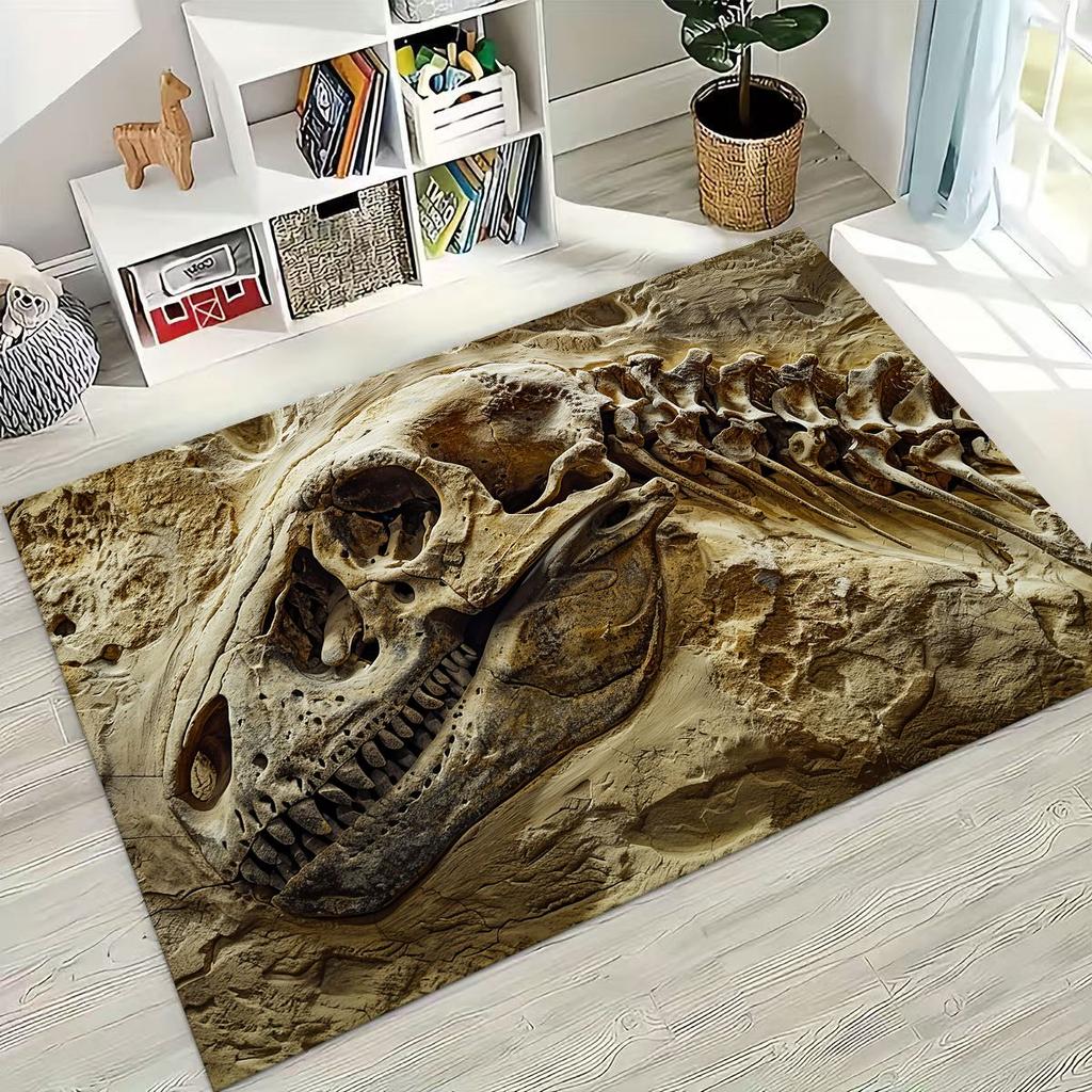 Ancient Creatures Dinosaur Ammonite Fossil Art Rug for Bedroom Living Room Sofa Home Doormat Decor,Large Kids Non-slip Floor Mat