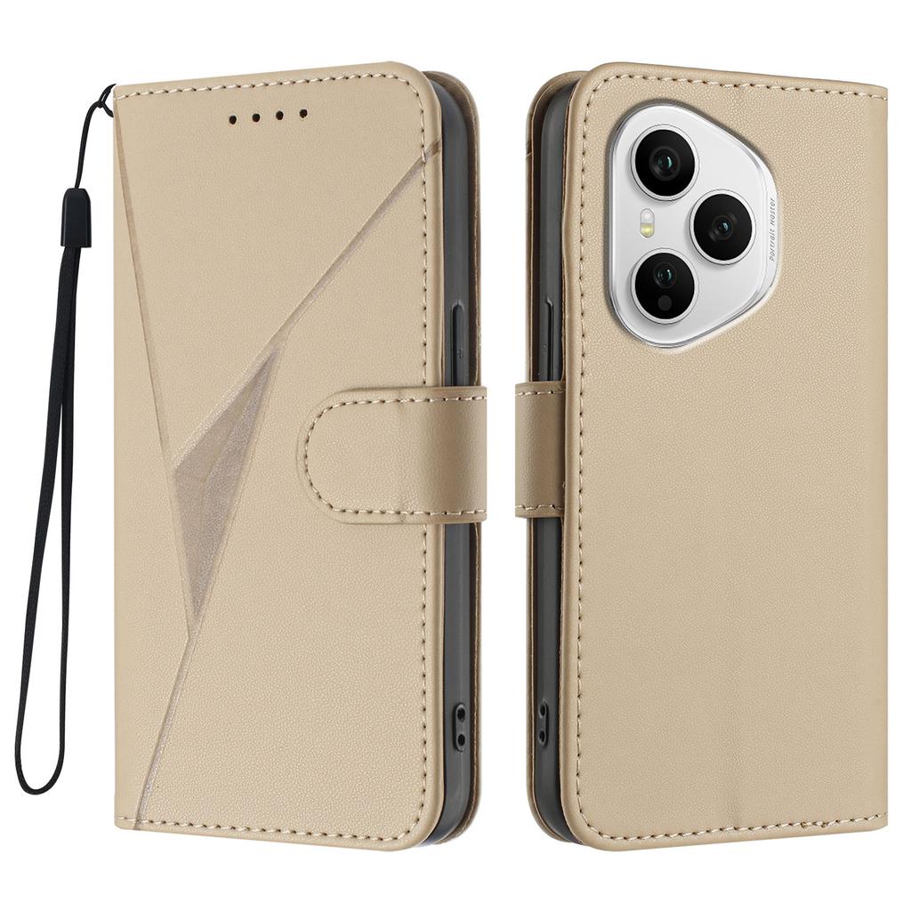 For Honor 400 Pro 5G (Global) Case Triangle Imprint Leather Phone Cover with Lanyard