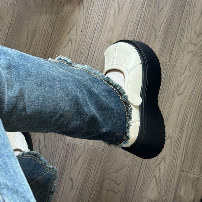 Skinny and Heightened Single Shoes 2024 New Autumn Platform Mary Jane Shoes Women's Skirt College Style Round Head Small Leather Shoes Tide