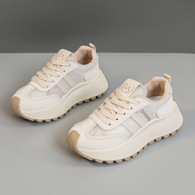 HY2525 Little White Shoes Women's Tide Shoes Summer and Autumn Mesh Breathable Women's Shoes Versatile Student Shoes Leisure Sports Thick Sole