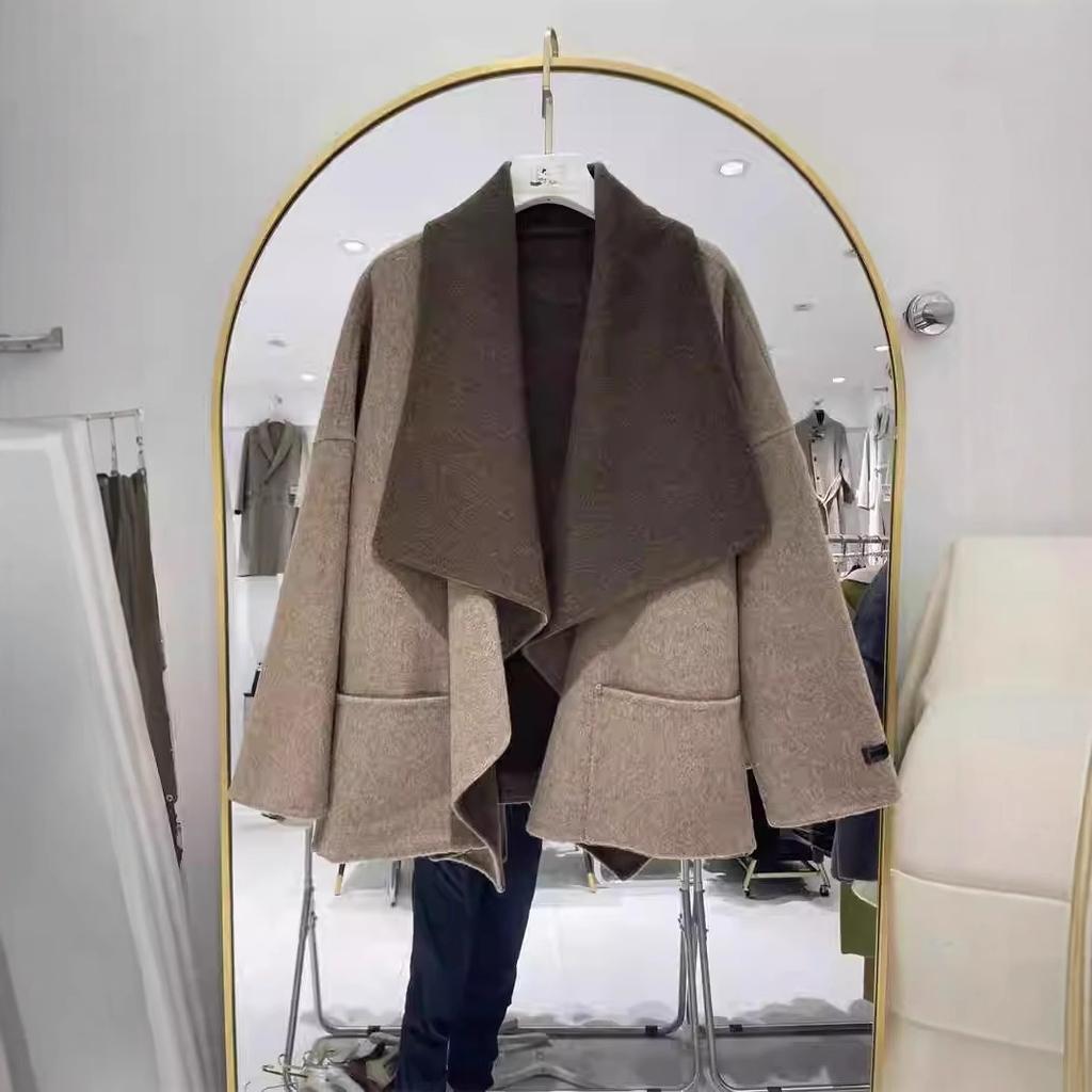 Big Lapel Double-sided Fleece Wool Coat High-end Sense Autumn and Winter New Woolen Coat Woolen Women's Bat Design Sense