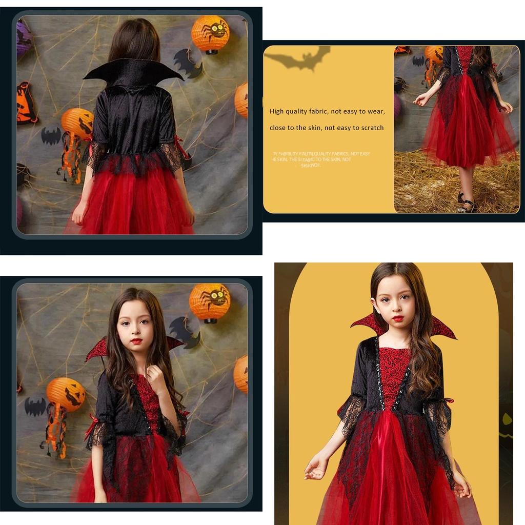 Kids Halloween Wicked Vampire Cosplay Costume Red Tulle Skirt Fancy Dress Party