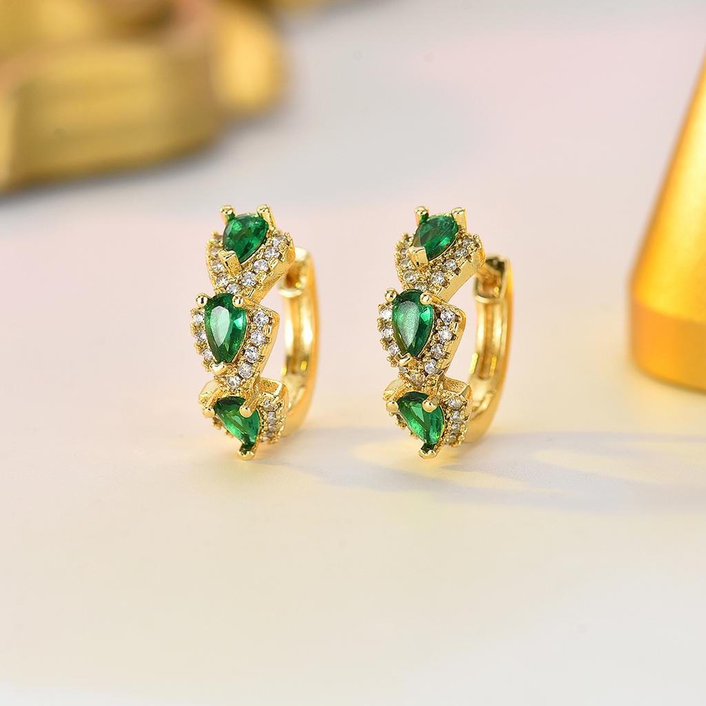 15mm Small Huggie Earrings with Pear Cut Cubic Zirconia Paved CZ Colored Stone Hoop Earrings Luxury Daily Wear Jewelry