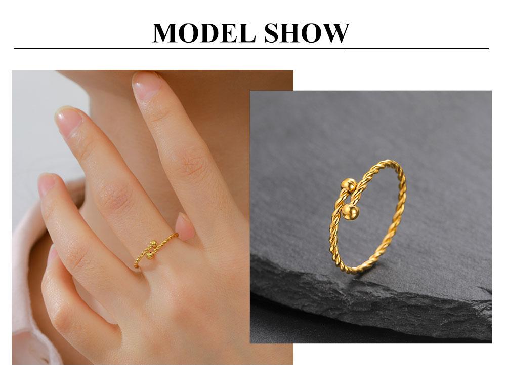 Cazador Adjustable Beads Twisted Rope Thin Rings for Women Stainless Steel Kpop Jewelry Gold Plated Open Finger Rings 2026 Trend