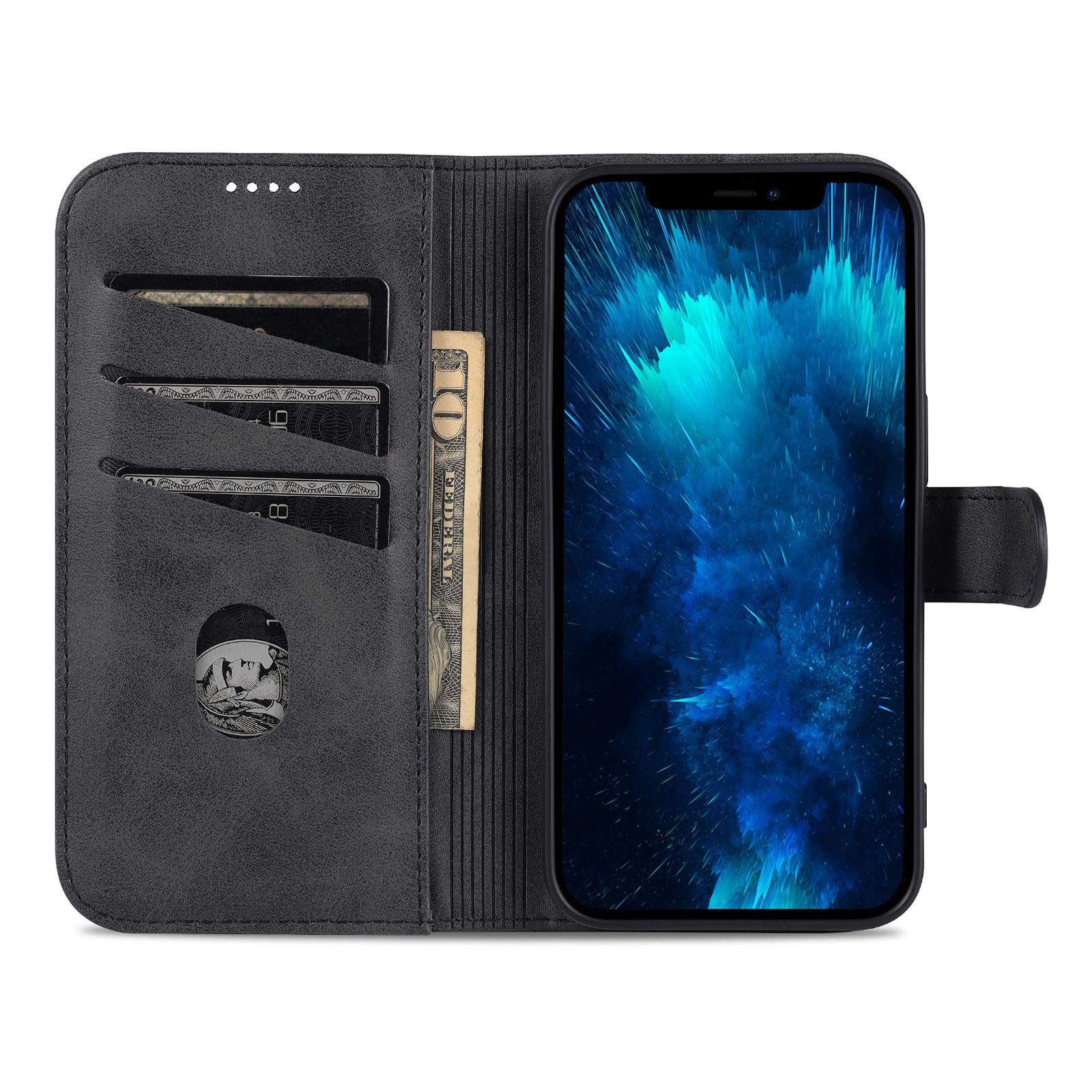 

AZNS For iPhone 15 Pro Max Stand Wallet Anti-Scratch Phone Cover PU Leather Dustproof Cell Phone Case Black