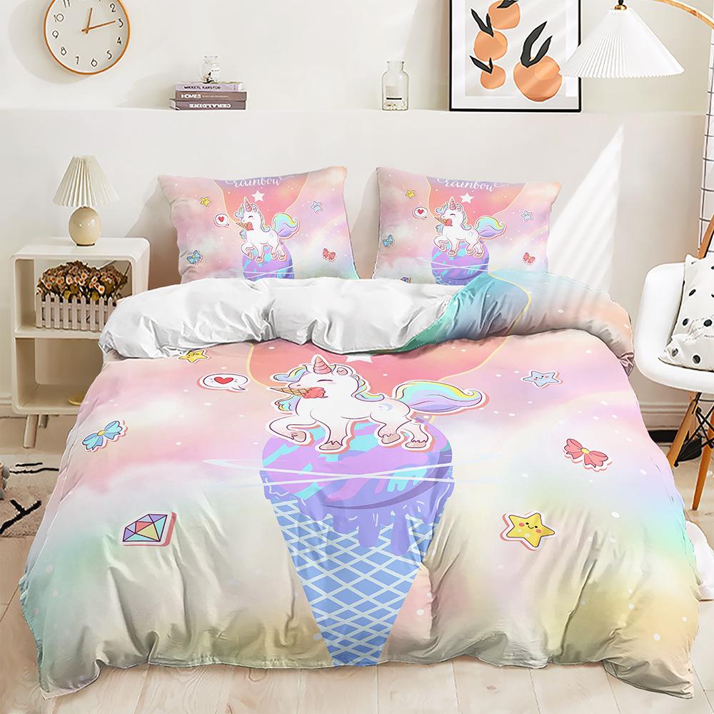 Three-Piece Dream Unicorn Quilt Cover Digital Printing Three-Piece Bedding