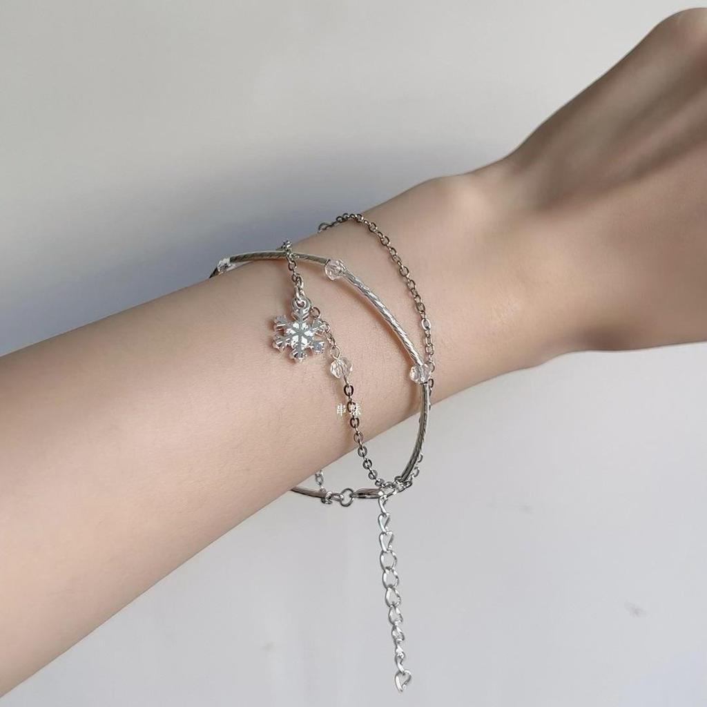 silver  dreamy irregular chain inlaid diamonds snowflake bracelets layered style light luxury Female bangles wedding