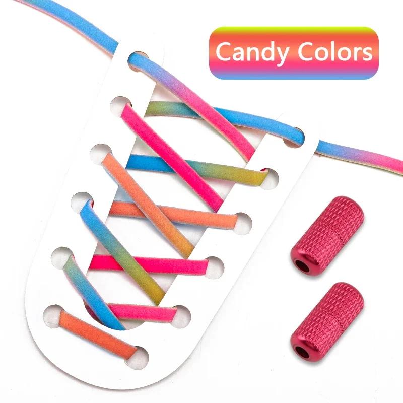 1 Pair No Tie Shoe Laces Round Metal Capsule Lock Elastic Shoelaces For Sneakers Easy To Put On And Off Lazy Shoes Lace Unisex