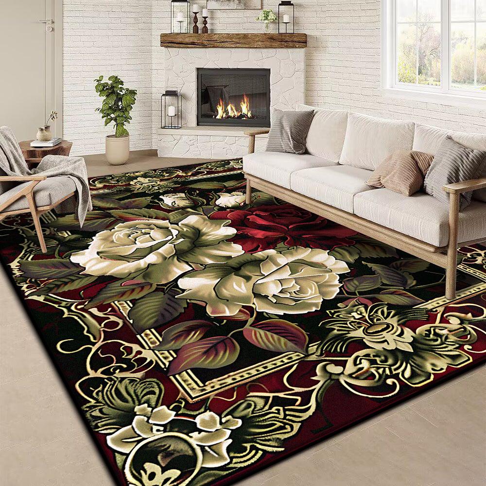 Retro Floral Großer Teppich 200x300 cm Europäischer Luxus Dekorations Teppich für Wohnzimmer Rutschfest Schlafzimmer Ankleidezimmer Waschbare Weiche Matte