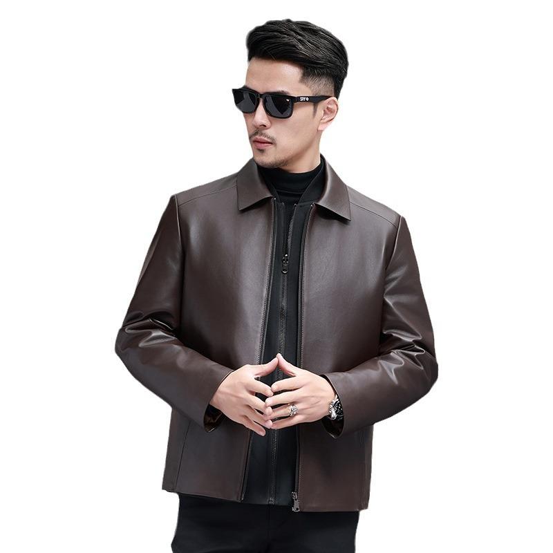 New Autumn and Winter Genuine Leather Jacket Men's First Layer Sheepskin Business Casual Removable Liner Lapel Leather Jacket