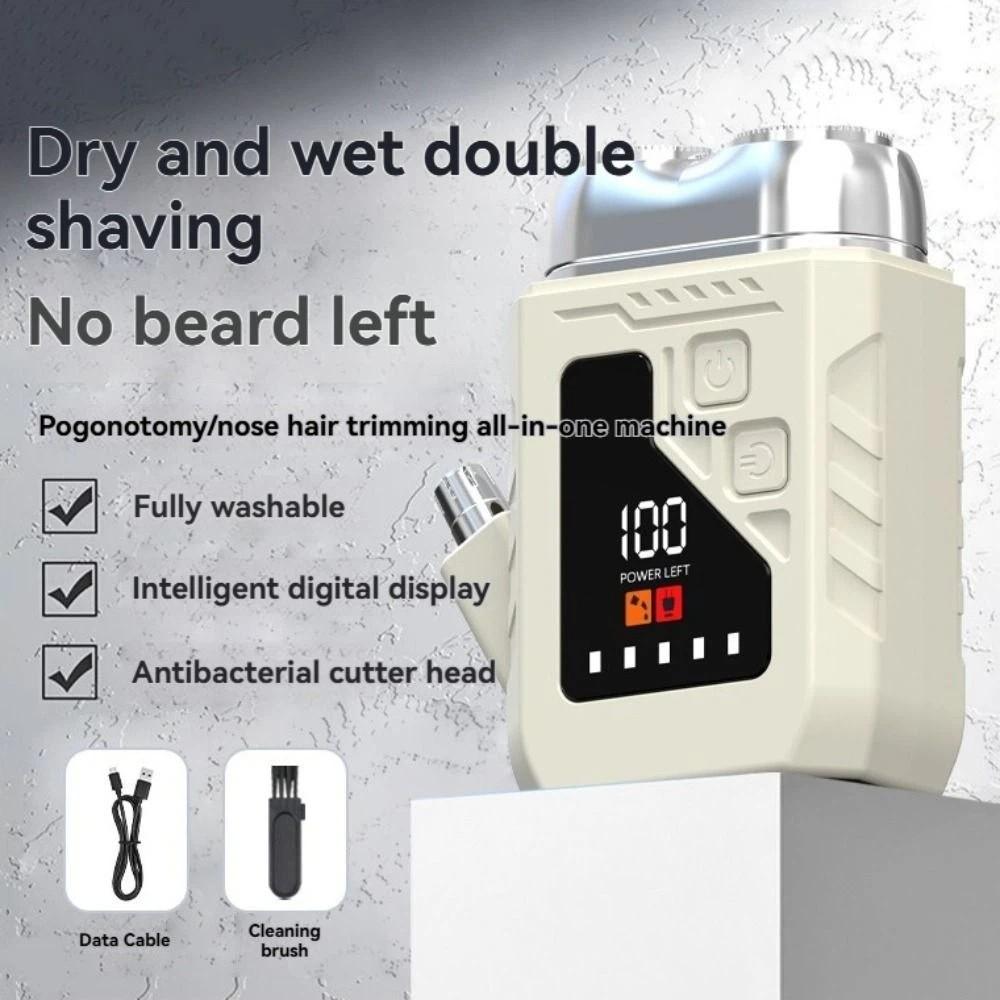 2in1 Mini Electric Shaver Digital Display Portable Rotary Razor Smart Nose Hair Clipper  Travel Use