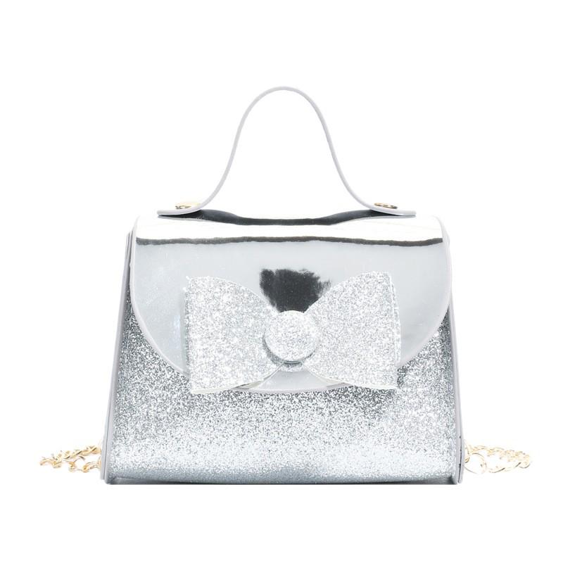 

Trendy Girls Crossbody Bag: Bow Sequin Square Handbag for Lipstick & More серебряный