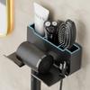 New Wall Mounted Hair Dryer Holder with Compartments Universal Hair Dryer Storage Rack Self-adhesive Bathroom Storage Rack