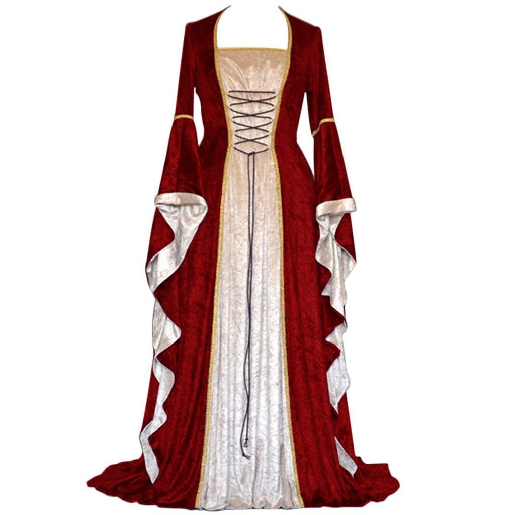 

Exquisite Long Sleeve Floor Length Renaissance Dress With Ribbon Decoration For Cosplay вино красного