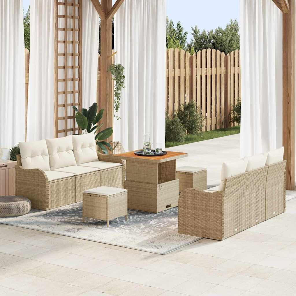 Garden Sofa Set with Cushions 9 pcs Beige Poly Rattan