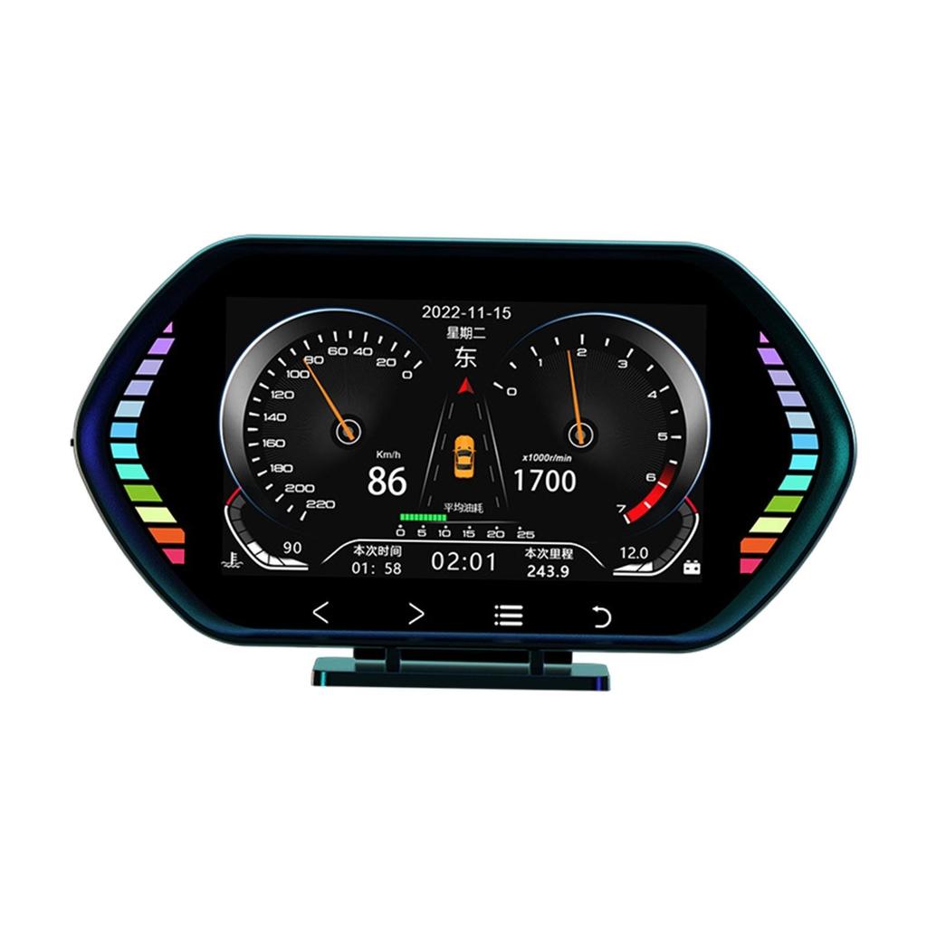 OBD2 Gauge Display 360 Degree Split Bracket Multifunctional Car Head Up Display OBD+GPS Smart Gauge for Most Vehicles