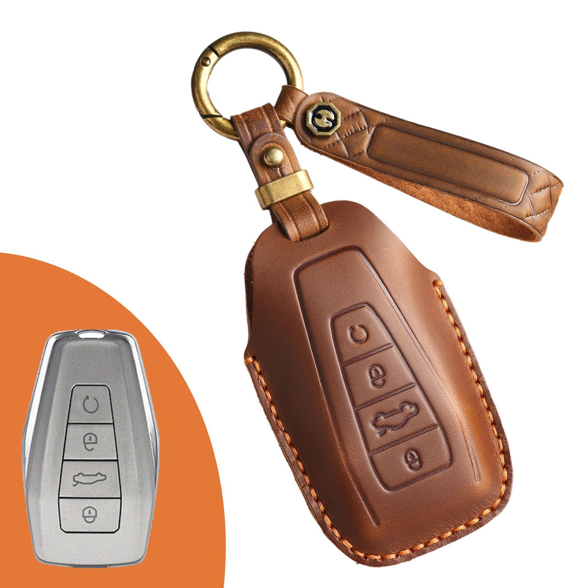 

The new retro key cover is suitable for Geely Emgrand Binrui car hand-stitched leather key case ring.