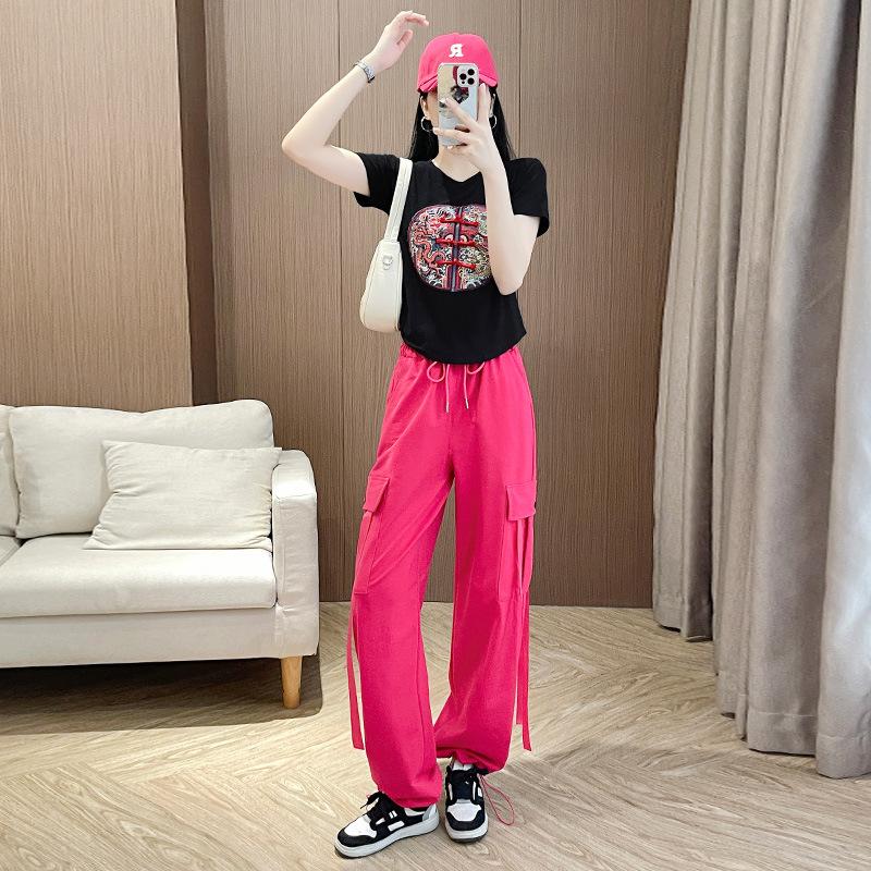 

Повседневный спортивный костюм в китайском стиле, женская летняя футболка, комбинезон, костюм XS