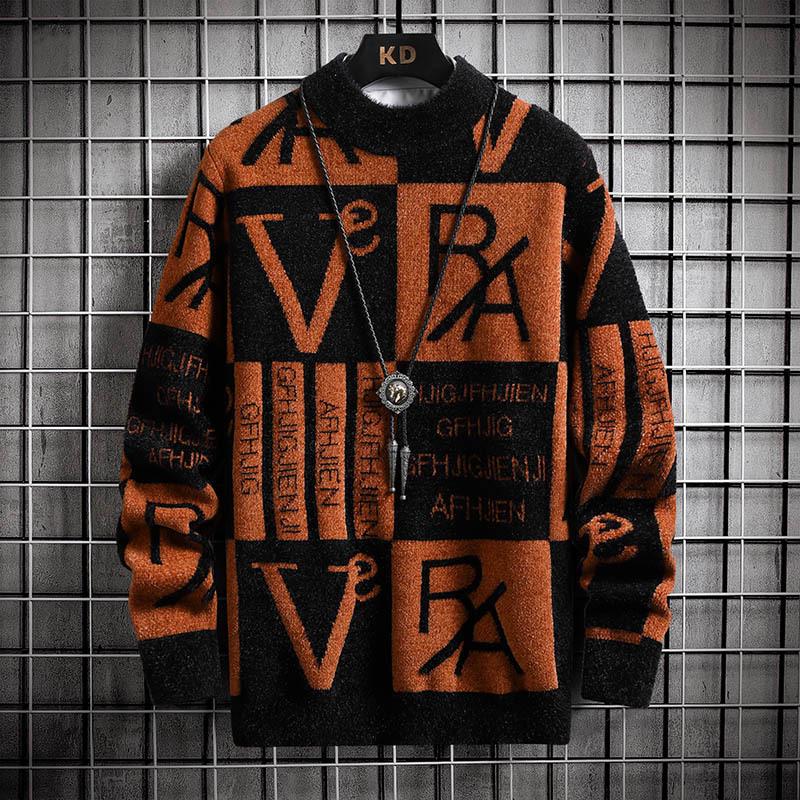 Men's Trendy Contrast Stripe Round Neck Sweater - Long Sleeve Knitwear for Autumn/Winter