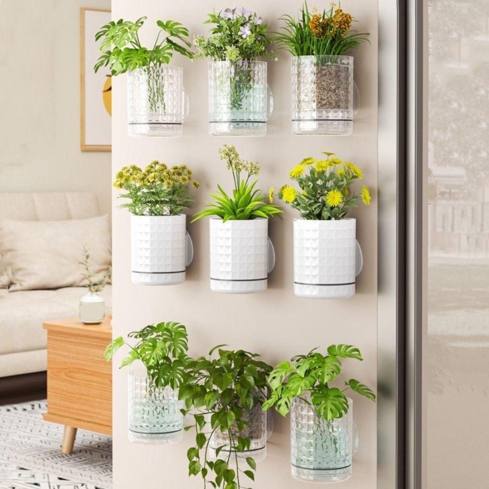 Self-Adhesive Wall Mounted Planter Plastic Wall Hanging Vase Hydroponic Wall Planter  For Home
