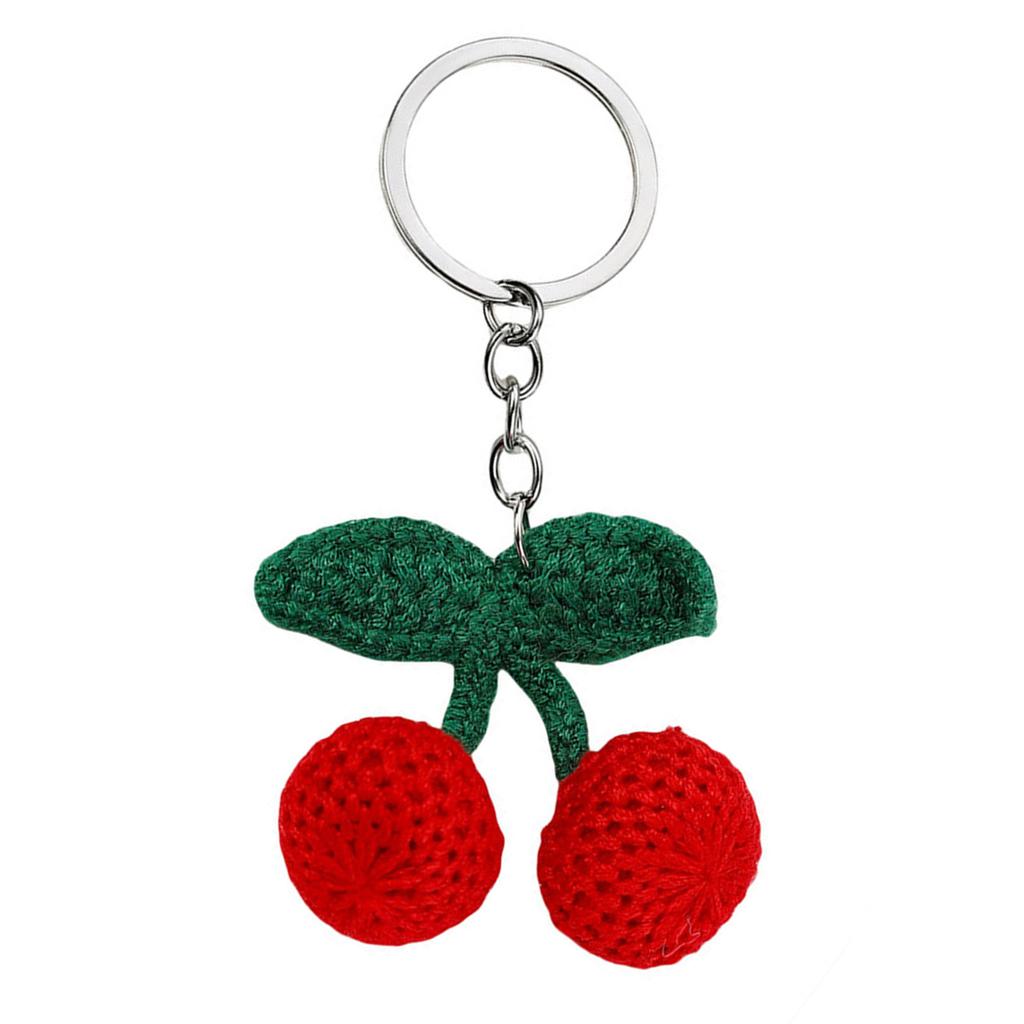 Multipurpose Knitted Cherry Charm Pendant Handmade Yarn Decoration for Keychains and Bags Soft and Unique Designs