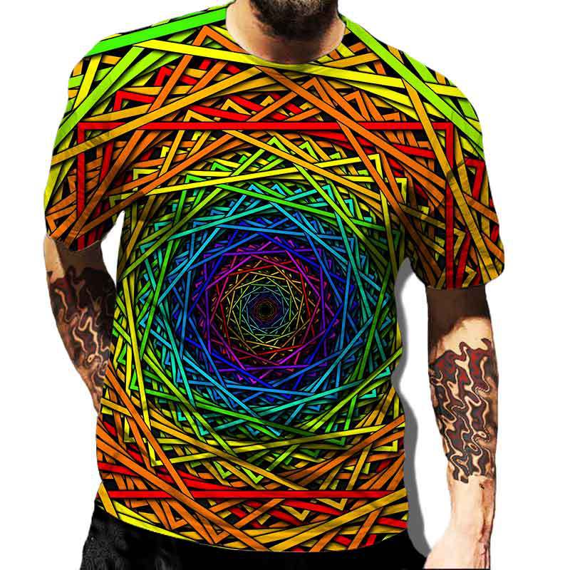 Men's Square Color Tie-Dye T-Shirt, Street Style, Casual, Fashionable, Breathable, Sporty