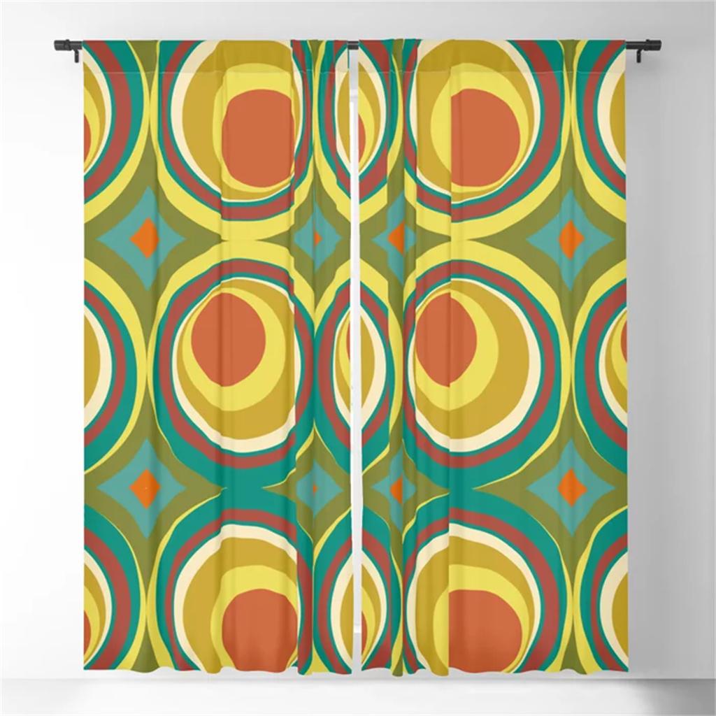 

Orange Mid-Century Modern Style Sunshadecurtains 3D Digital Print Printcurtains Living Space Bedroom Space Balcony Area Kitchen Areadecor 60W65H(CM)X2PCS&Hook