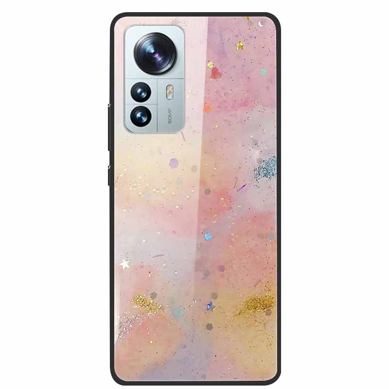 Luxus Hülle für Xiaomi 12T Pro Blumen Gehärtetes Glas Hülle für Xiaomi 12T TPU Stoßfänger Xiaomi 12 T Harte Schwarze Hülle Bunte Capa
