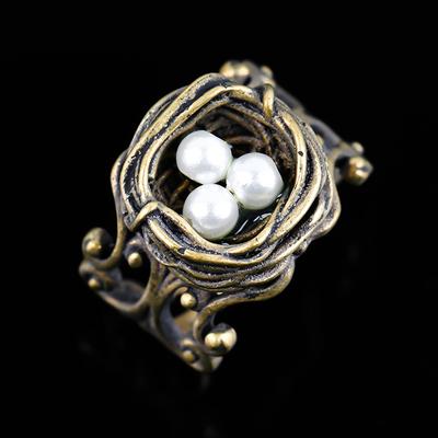 Vintage New Fashion Creative Imitation Zircon Bird's Nest Ring Women Girls Engagement Anniversary Birthday Gifts Party Zircon