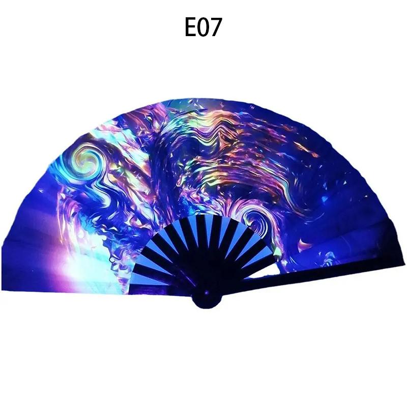 33cm Large Fluorescent Folding Hand Rave Fan Creative Print Music Festival Colorful Fan Wedding Party Spanish Dance Fan Gifts