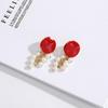 Japanese-Korean Fashion Enamel and Pearl Women's Stud Earrings - Trendy Street Style Ear Pendants