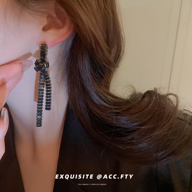 Dark Zircon Geometric Sterling Silver Earrings: Elegant, Luxurious, High-End Women's Fashion