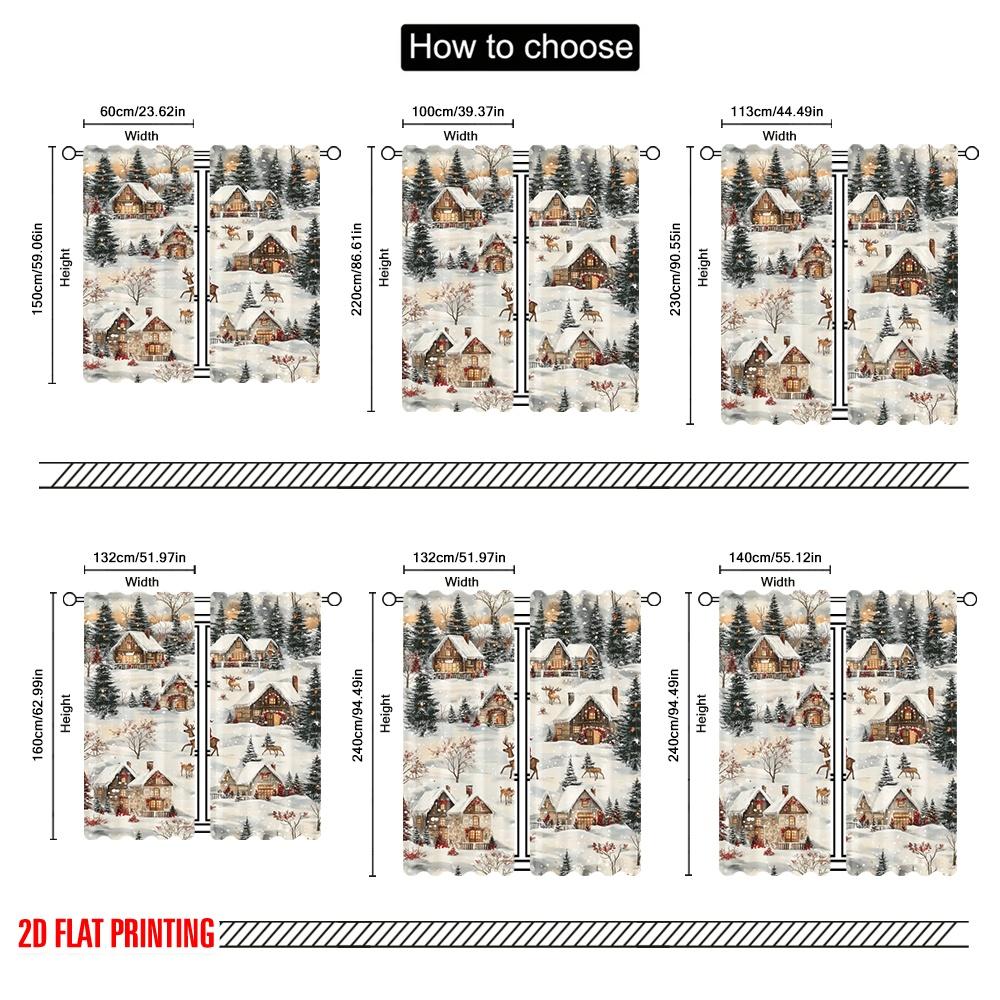2pcs,2D Plane Printing Popular Curtain Panels Winter Wonderland(1) Polyester Fabric (without Rod) Room Decor Ldeal for Various